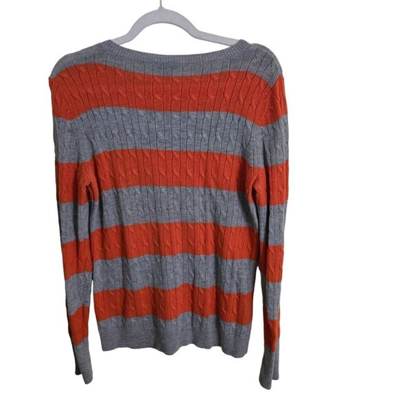 Talbots Gray Orange Autumnal CableKnit Lambswool Blend Scoop Neck Sweater Size M - Picture 2 of 6
